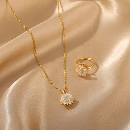 Pack Nutria, Anillo y Collar Girasol-Regalo Perfecto