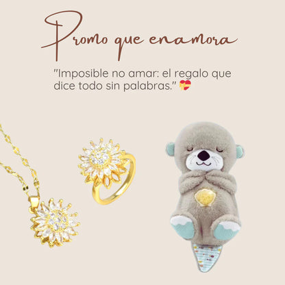 Pack Nutria, Anillo y Collar Girasol-Regalo Perfecto